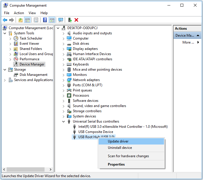 更新USB根集線器