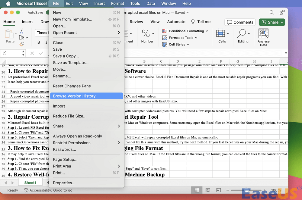 在 Excel 中瀏覽版本記錄