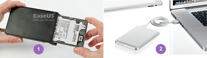 硬碟置入外接硬碟盒並連接電腦