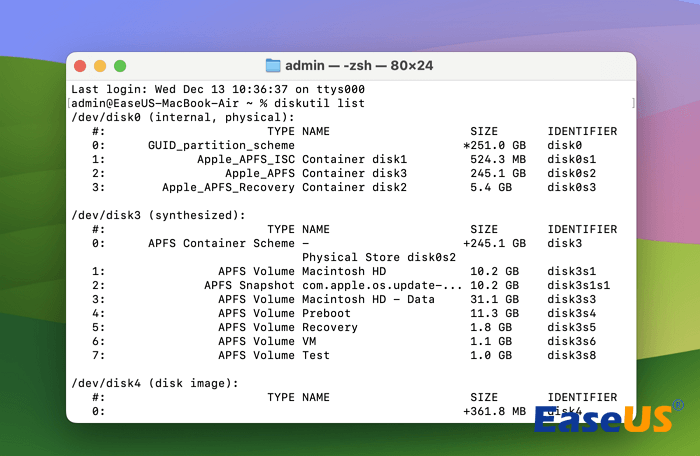 diskutil list 指令