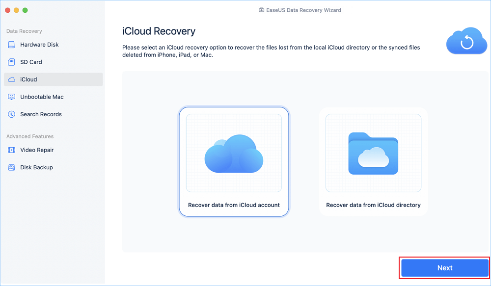 選擇 iCloud 恢復