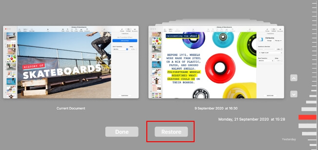 Mac上從檔案歷史紀錄中回復丟失文件的舊版本