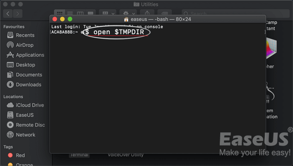 終端機輸入指令,找出TemporaryItems檔案夾