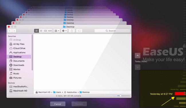 滾動時間軸以查找您使用Time Machine進行備份的日期和時間