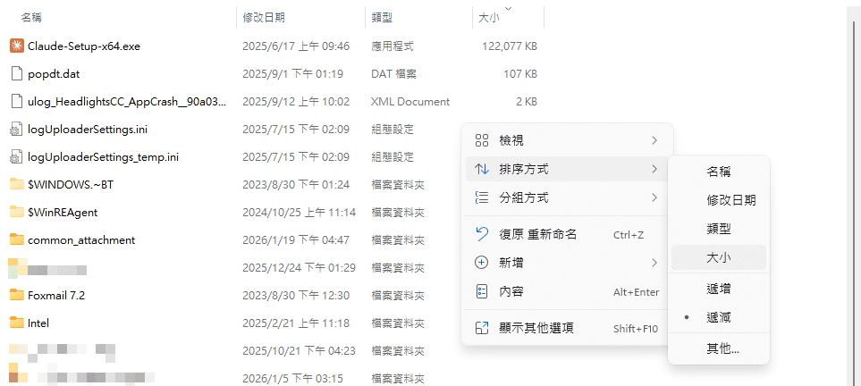 檢查大型檔案並刪除
