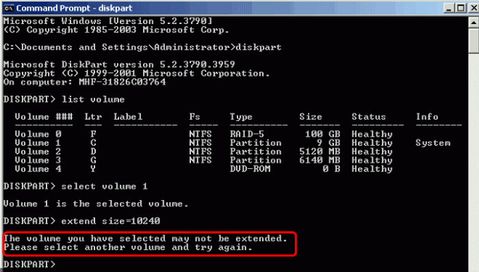 diskpart 失敗錯誤