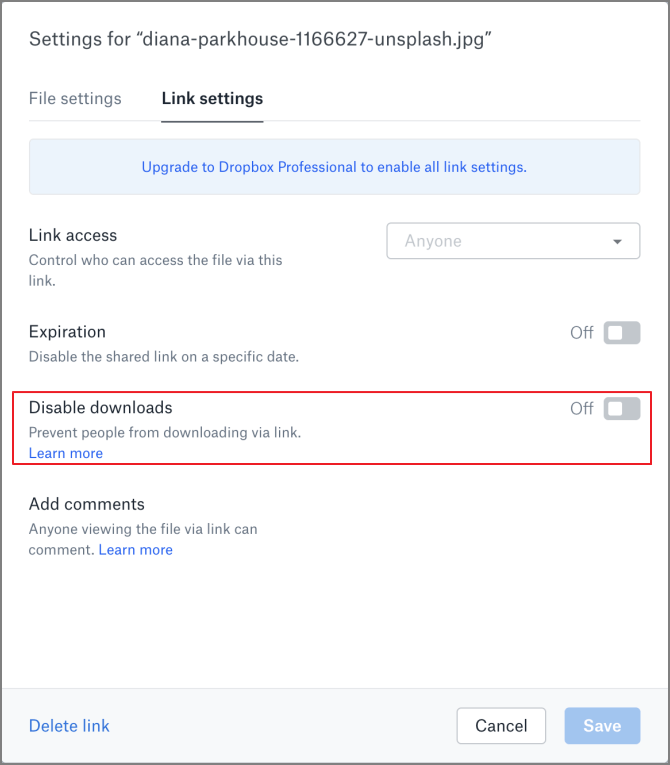 dropbox停用下載功能