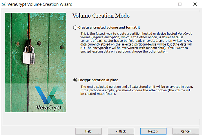 選擇就地加密磁區