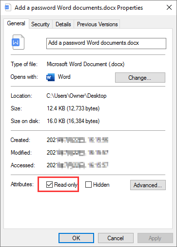 取消勾選唯讀選項