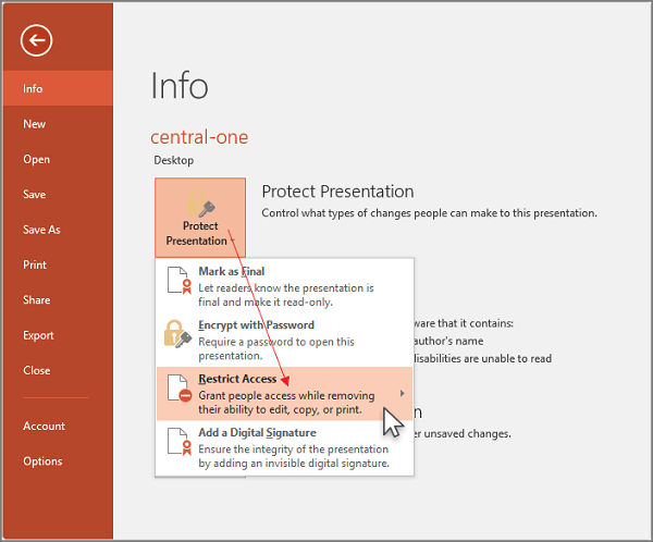 限制存取powerpoint