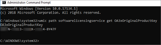 命令行顯示產品金鑰