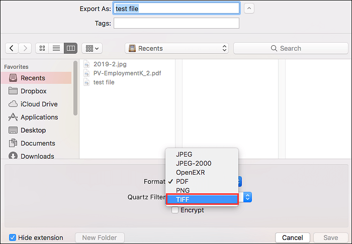 在預覽程式中將PDF轉為TIFF