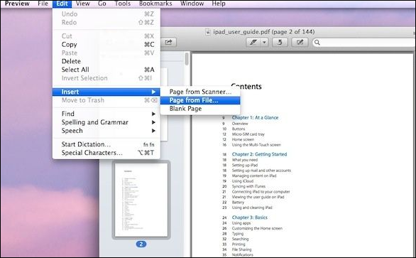 在Mac上插入頁面到PDF