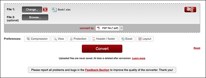 使用Online2PDF將excel轉pdf
