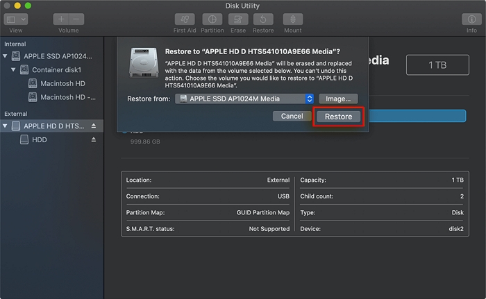 Mac中使用磁碟工具程式確認克隆硬碟