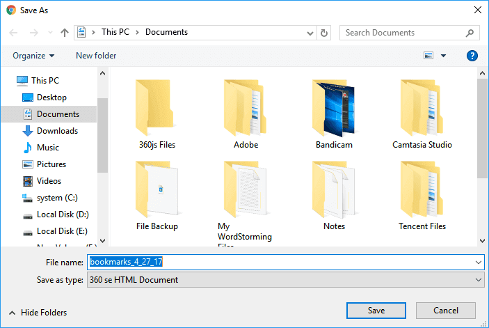 儲存 Chrome 書籤備份
