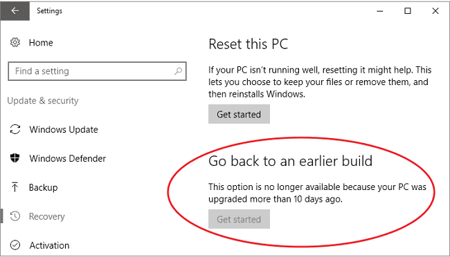 Win 10 回滾到之前版本