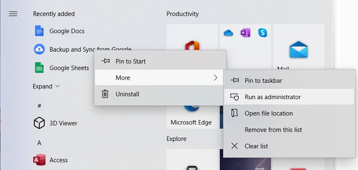 以管理員權限運行Google Drive